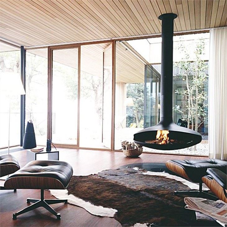 Suspended Fireplace Cocoon Matte Black Real Flame Hanging Fireplace